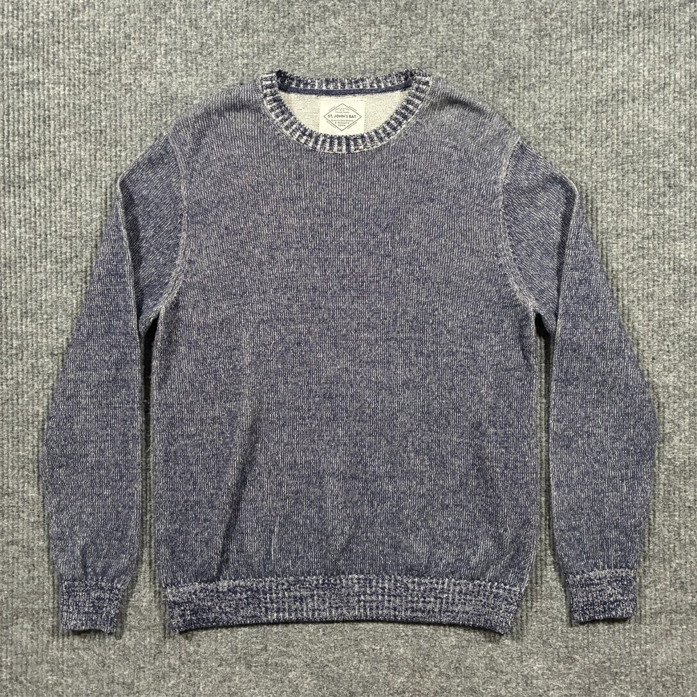 St Johns Bay Mens Marled Knit Crewneck Sweater Large Blue Cotton Casual